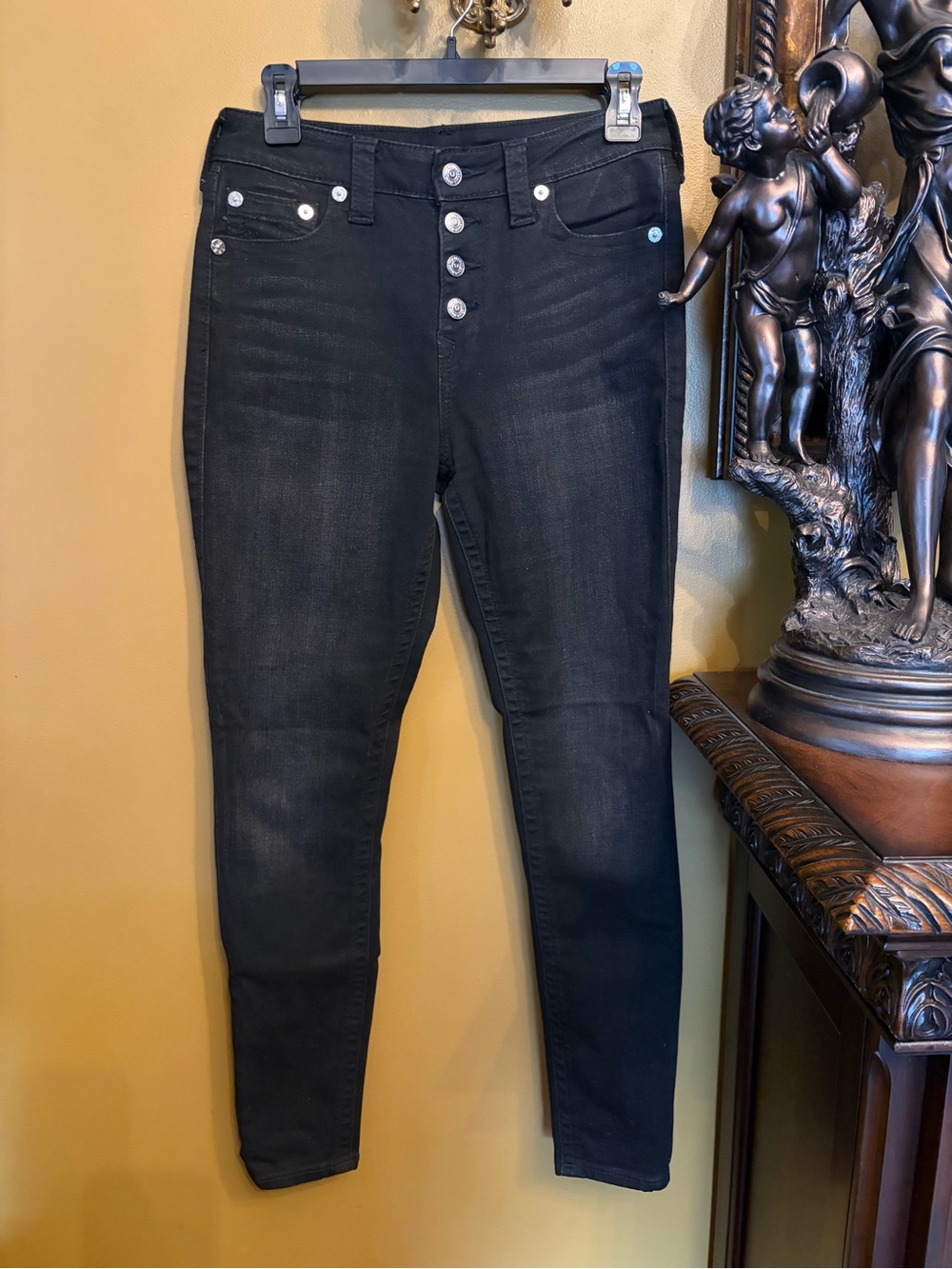 True Religion Black High-Rise Skinny Jeans with Button Fly